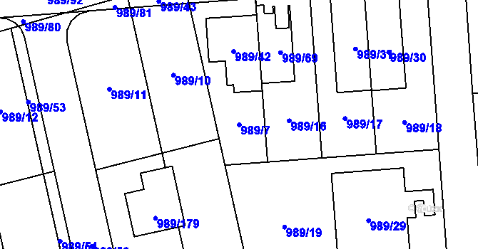 Parcela st. 989/7 v KÚ Nebušice, Katastrální mapa