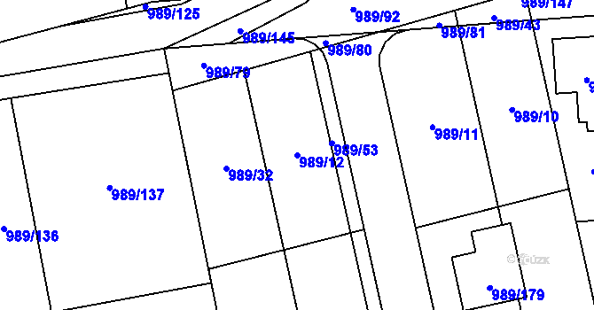 Parcela st. 989/12 v KÚ Nebušice, Katastrální mapa