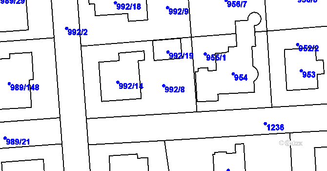 Parcela st. 992/8 v KÚ Nebušice, Katastrální mapa
