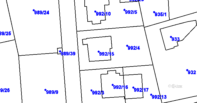 Parcela st. 992/15 v KÚ Nebušice, Katastrální mapa