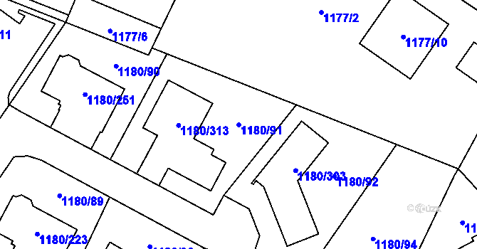 Parcela st. 1180/91 v KÚ Nebušice, Katastrální mapa
