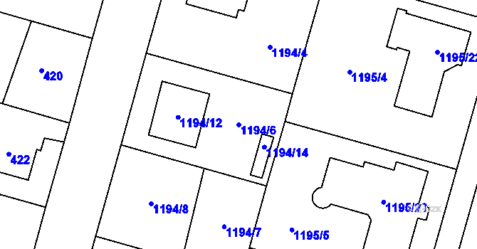 Parcela st. 1194/6 v KÚ Nebušice, Katastrální mapa