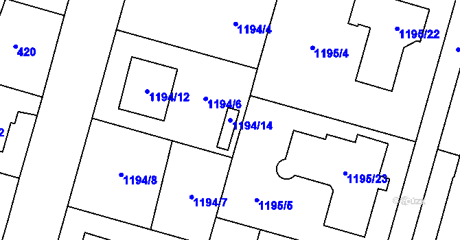 Parcela st. 1194/14 v KÚ Nebušice, Katastrální mapa