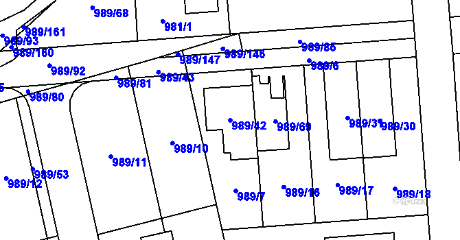 Parcela st. 989/42 v KÚ Nebušice, Katastrální mapa