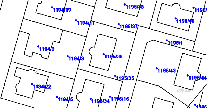 Parcela st. 1195/36 v KÚ Nebušice, Katastrální mapa
