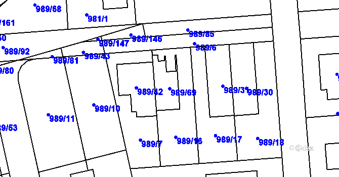 Parcela st. 989/69 v KÚ Nebušice, Katastrální mapa
