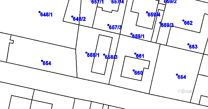 Parcela st. 658/3 v KÚ Nebušice, Katastrální mapa