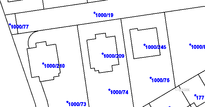 Parcela st. 1000/209 v KÚ Nebušice, Katastrální mapa