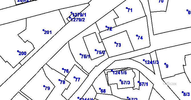 Parcela st. 75/2 v KÚ Nebušice, Katastrální mapa