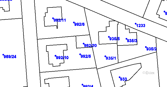 Parcela st. 992/20 v KÚ Nebušice, Katastrální mapa