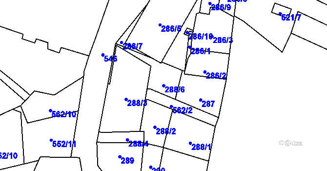 Parcela st. 288/6 v KÚ Lysolaje, Katastrální mapa
