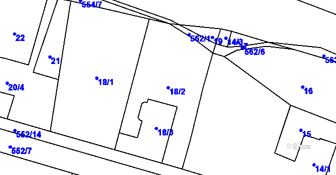 Parcela st. 18/2 v KÚ Lysolaje, Katastrální mapa