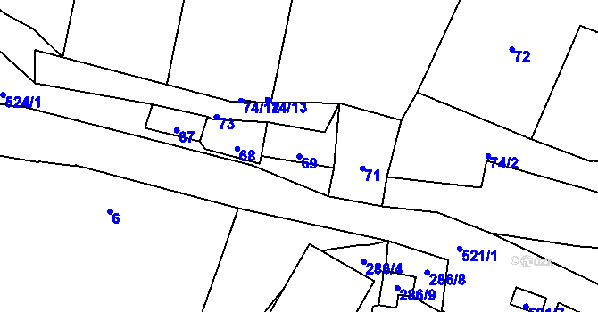 Parcela st. 69 v KÚ Lysolaje, Katastrální mapa