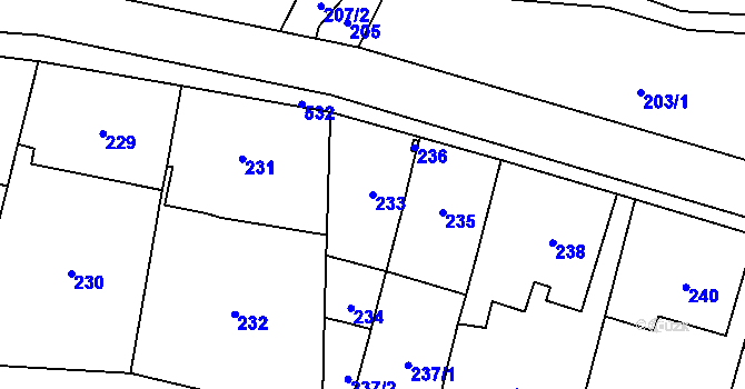 Parcela st. 233 v KÚ Lysolaje, Katastrální mapa