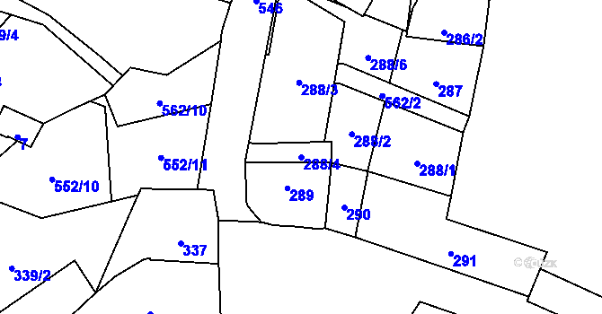 Parcela st. 288/4 v KÚ Lysolaje, Katastrální mapa