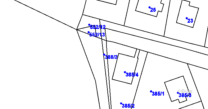 Parcela st. 388/2 v KÚ Lysolaje, Katastrální mapa