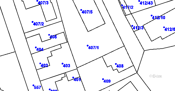 Parcela st. 407/1 v KÚ Lysolaje, Katastrální mapa