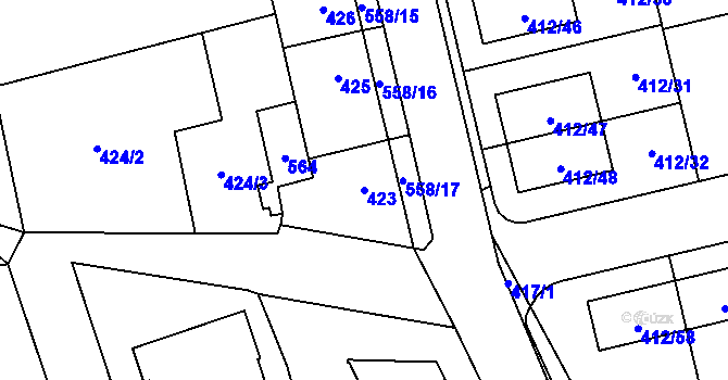 Parcela st. 423 v KÚ Lysolaje, Katastrální mapa