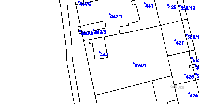 Parcela st. 443 v KÚ Lysolaje, Katastrální mapa