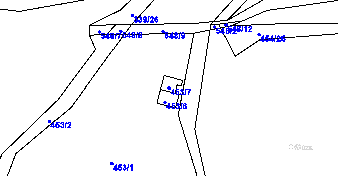 Parcela st. 453/7 v KÚ Lysolaje, Katastrální mapa