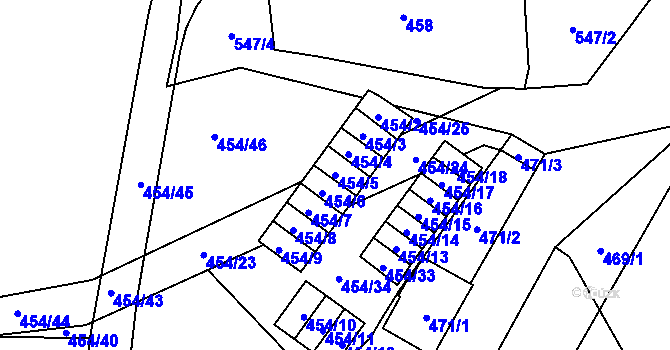 Parcela st. 454/5 v KÚ Lysolaje, Katastrální mapa