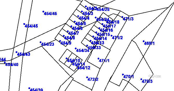 Parcela st. 454/33 v KÚ Lysolaje, Katastrální mapa