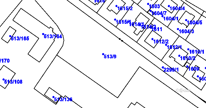 Parcela st. 513/9 v KÚ Lysolaje, Katastrální mapa
