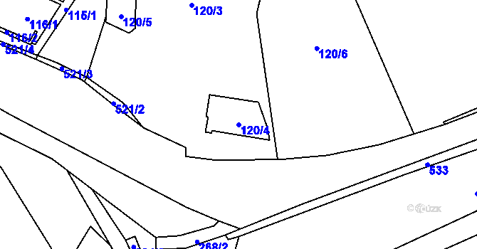Parcela st. 120/4 v KÚ Lysolaje, Katastrální mapa