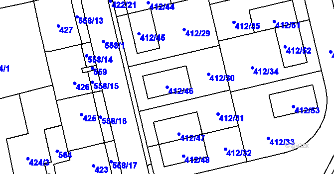 Parcela st. 412/46 v KÚ Lysolaje, Katastrální mapa