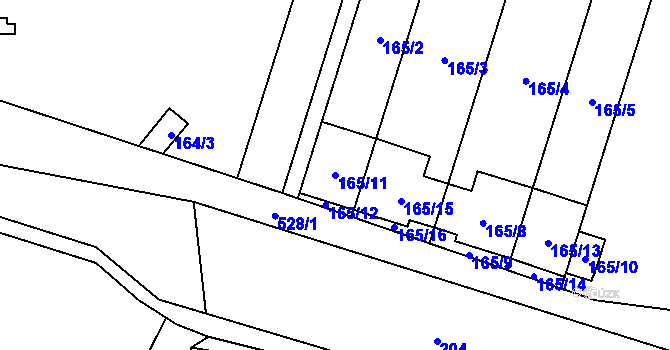 Parcela st. 165/11 v KÚ Lysolaje, Katastrální mapa