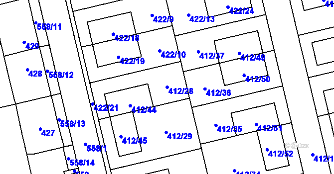 Parcela st. 412/28 v KÚ Lysolaje, Katastrální mapa