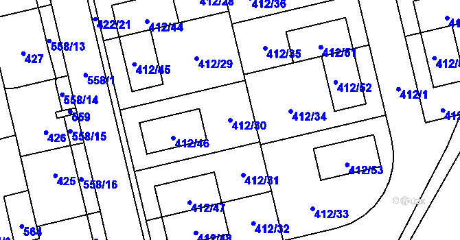 Parcela st. 412/30 v KÚ Lysolaje, Katastrální mapa