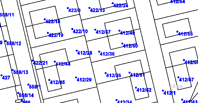 Parcela st. 412/36 v KÚ Lysolaje, Katastrální mapa