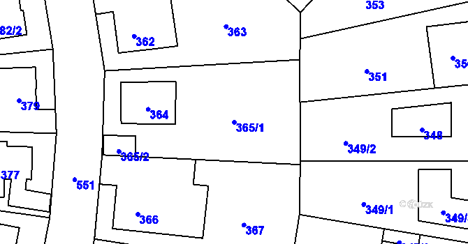 Parcela st. 365/1 v KÚ Lysolaje, Katastrální mapa