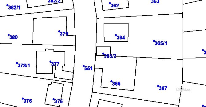 Parcela st. 365/2 v KÚ Lysolaje, Katastrální mapa