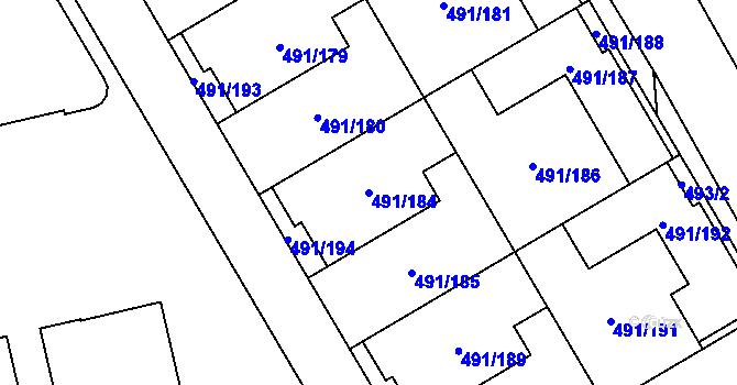 Parcela st. 491/184 v KÚ Lysolaje, Katastrální mapa