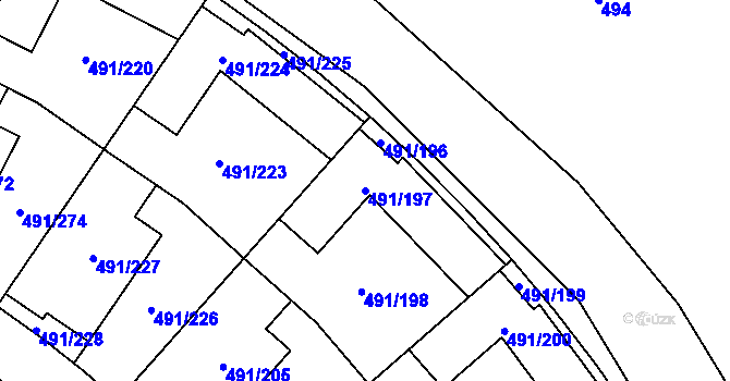 Parcela st. 491/197 v KÚ Lysolaje, Katastrální mapa