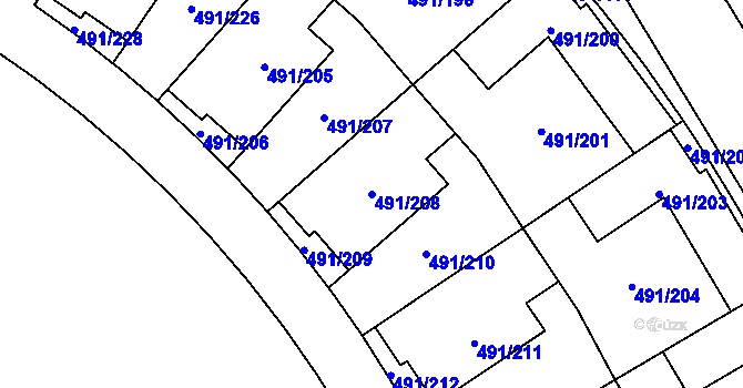 Parcela st. 491/208 v KÚ Lysolaje, Katastrální mapa