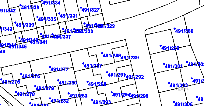 Parcela st. 491/288 v KÚ Lysolaje, Katastrální mapa