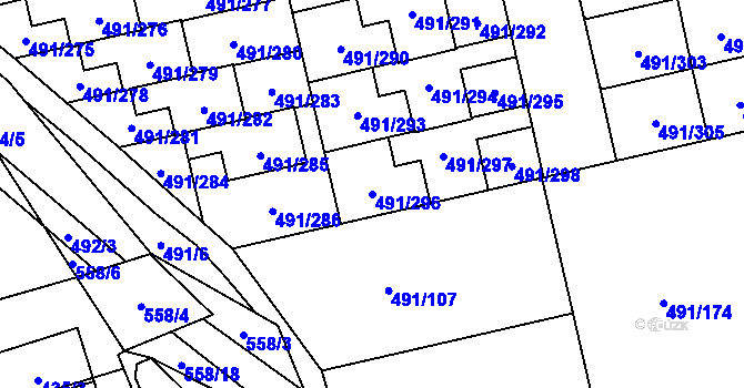 Parcela st. 491/296 v KÚ Lysolaje, Katastrální mapa