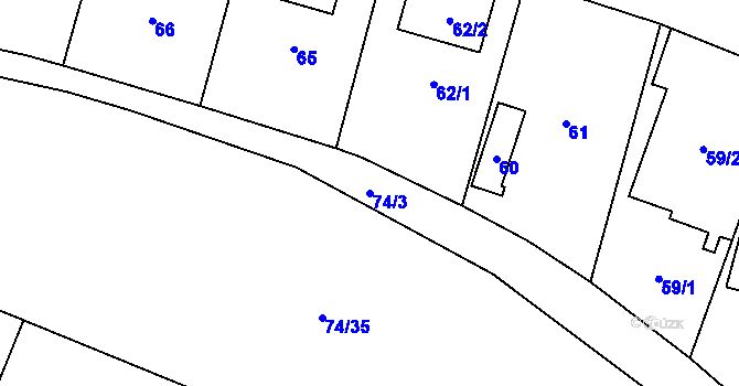 Parcela st. 74/3 v KÚ Suchdol, Katastrální mapa