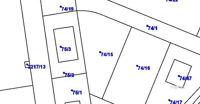 Parcela st. 74/15 v KÚ Suchdol, Katastrální mapa