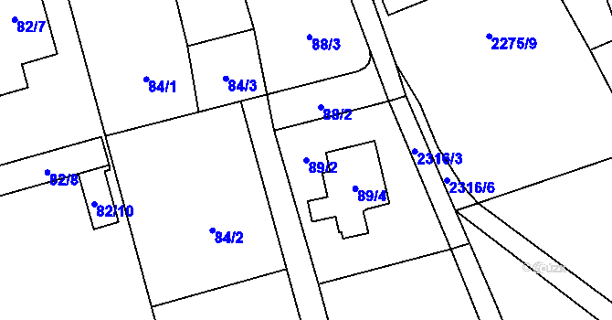 Parcela st. 89/2 v KÚ Suchdol, Katastrální mapa