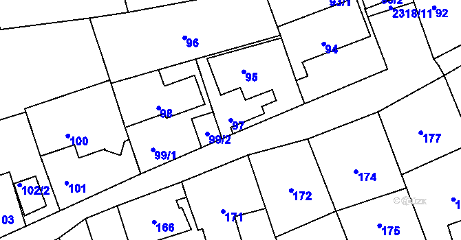 Parcela st. 97 v KÚ Suchdol, Katastrální mapa
