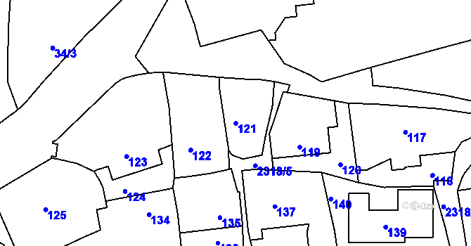 Parcela st. 121 v KÚ Suchdol, Katastrální mapa