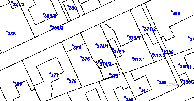 Parcela st. 374 v KÚ Suchdol, Katastrální mapa