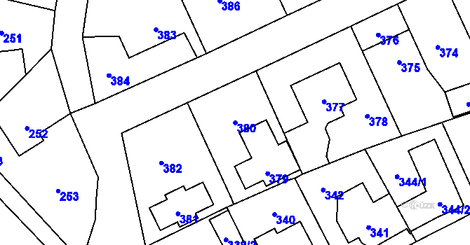 Parcela st. 380 v KÚ Suchdol, Katastrální mapa