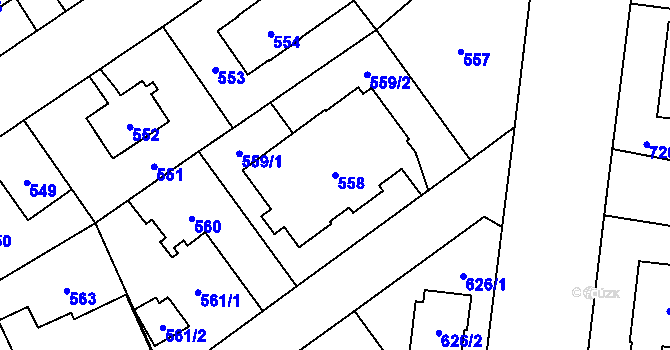 Parcela st. 558 v KÚ Suchdol, Katastrální mapa
