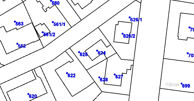 Parcela st. 624 v KÚ Suchdol, Katastrální mapa