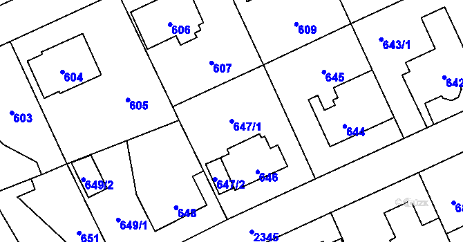 Parcela st. 647/1 v KÚ Suchdol, Katastrální mapa